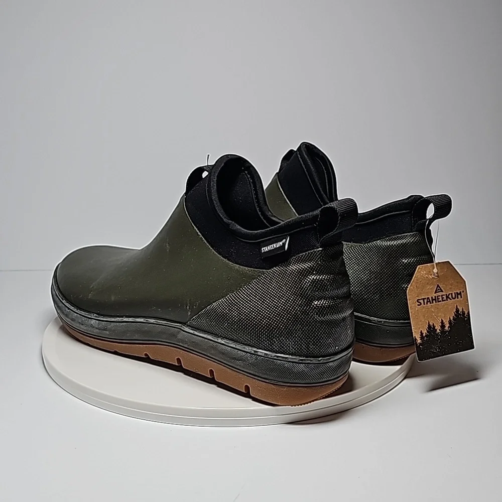 NWT Staheekum Men's Waterproof Neoprene Ankle Rain Boot Olive Green Black 10